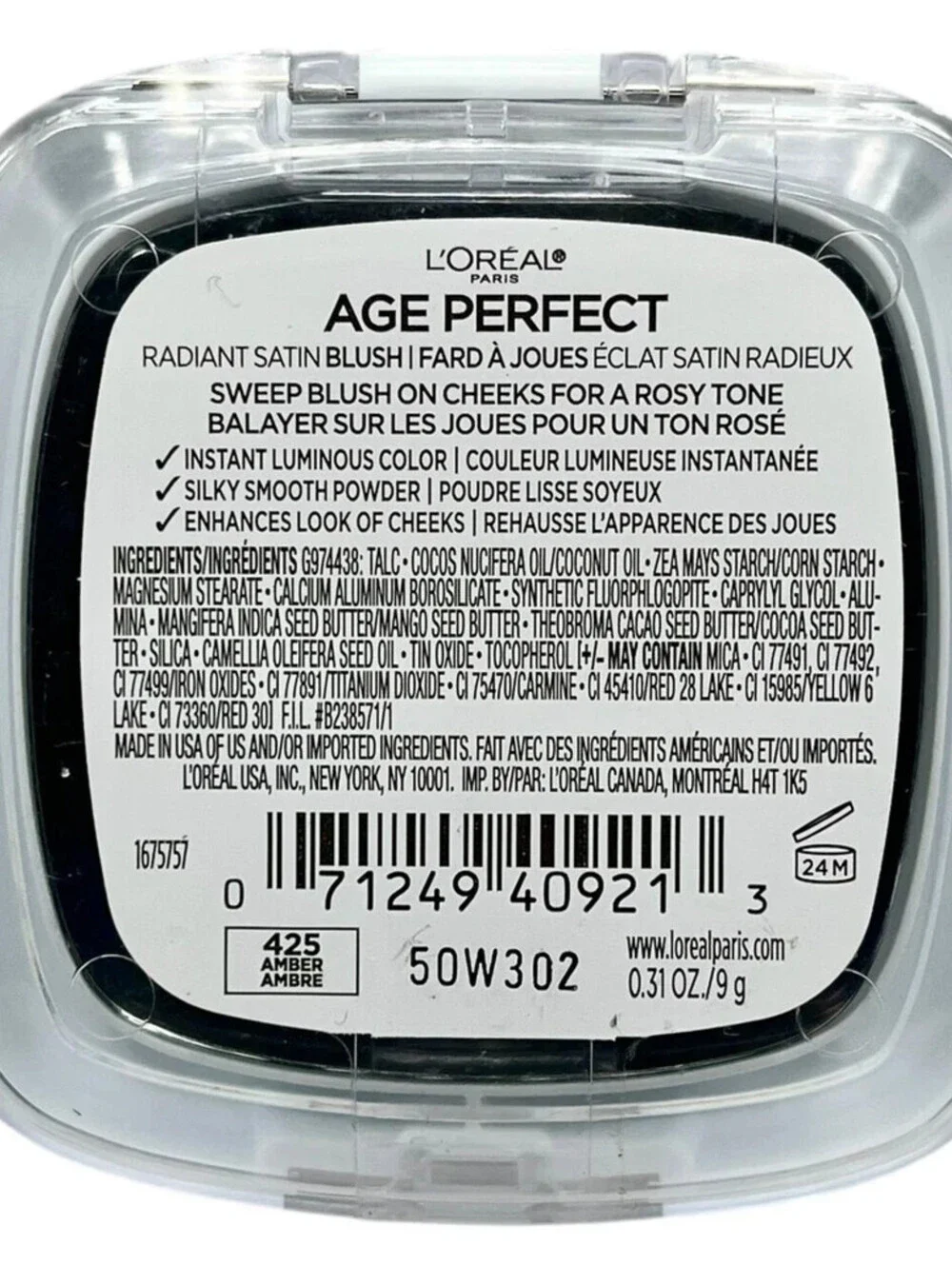 L’Oréal Paris Age Perfect Radiant Satin Blush with Camellia Oil 425 Amber 0.3 oz